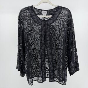 Chico's Silk Blend Semisheer Embellished Black Cardigan Topper, Women's Large